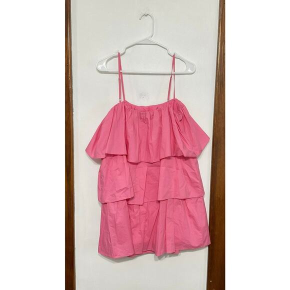 Day & Moon Pink Flounce Ameila Tiered Poplin Mini Dress Sz Medium Ruffles - Picture 8 of 8